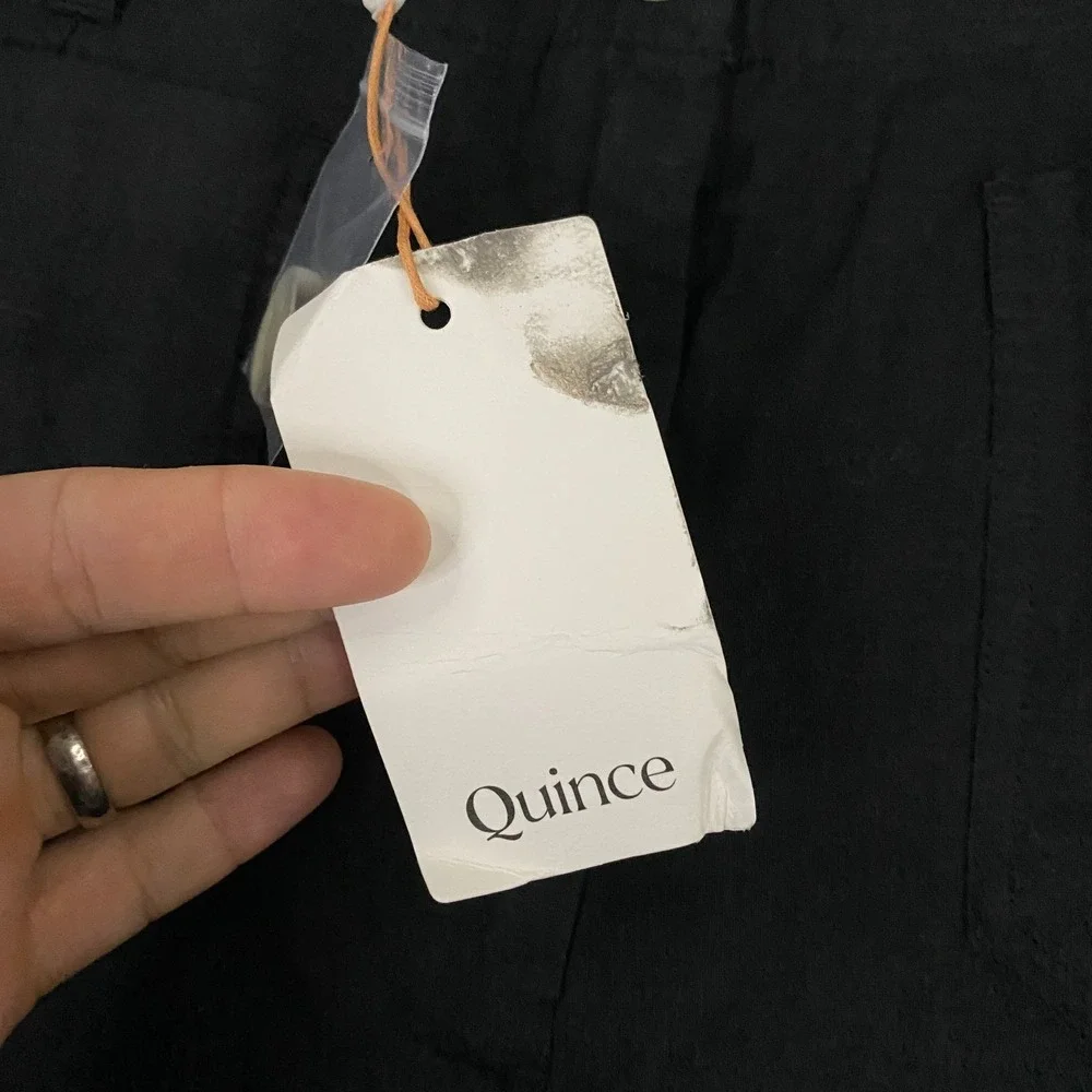 Quince 100% European Linen Patch Pocket Wide Leg Pants size 12 Black Minimal NEW